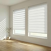 Vista 1 de Foiresoft - Persianas enrollables tipo cebra sin cuerda personalizadas, básicas, blancas, de 34" de ancho x 64" de alto, de doble capa, con control