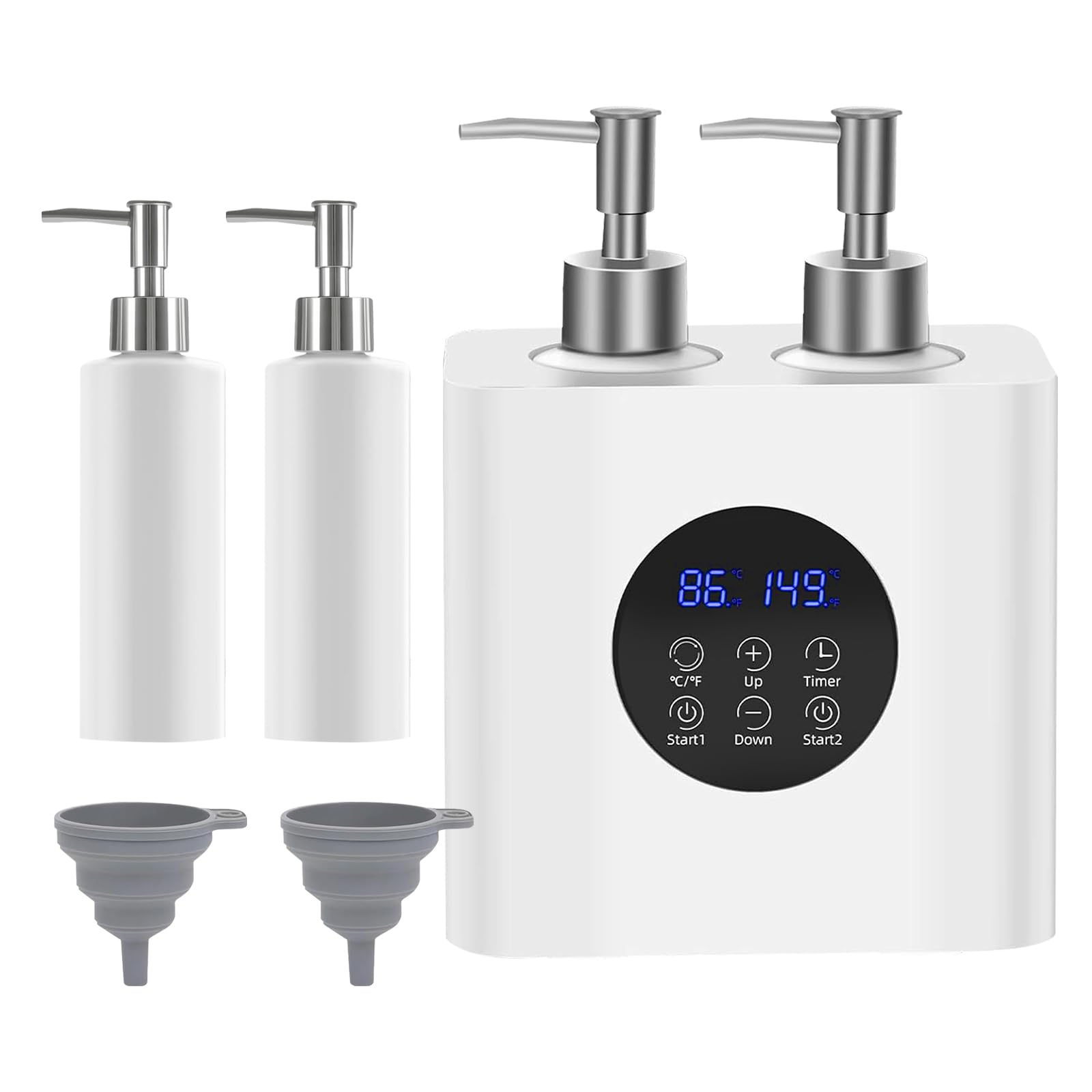 Chauffe-huile de massage double avec quatre distributeurs de bouteilles d'huile, 900ml réglable en continu 0-65°C contrôle thermostat lotion avec protection anti-gouttes pour salon & ménage SPA