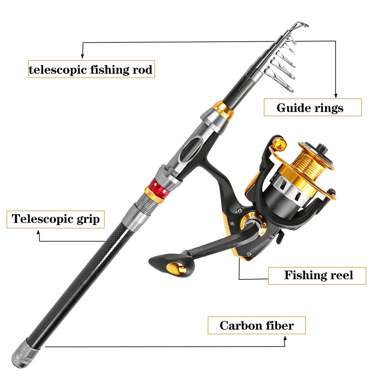 Combinazione di canna da pesca e mulinello, canna da pesca telescopica - attrezzatura da pesca per viaggi campeggio barca surf molo fiume escursionismo lago