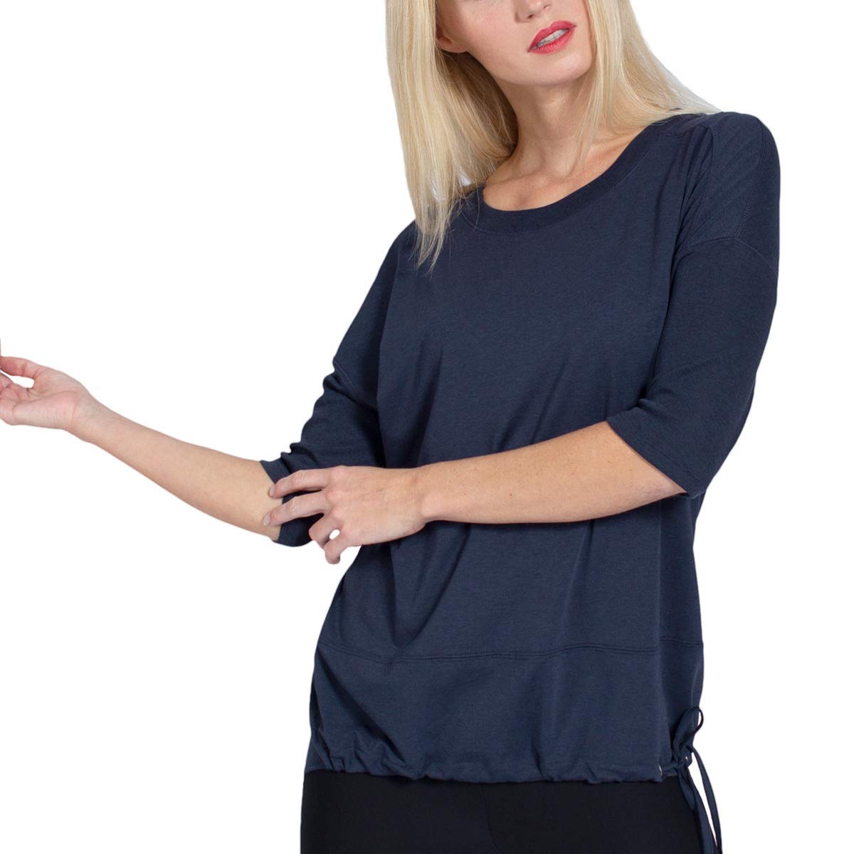 Magadi Camiseta de yoga Sara Navy para mujer, de algodón orgánico, camiseta deportiva para yoga, pilates, gimnasio, sostenible y justo., azul, extra-small