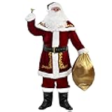 Men's Deluxe Santa Suit 12PCS Christmas Adult Santa Claus Costume