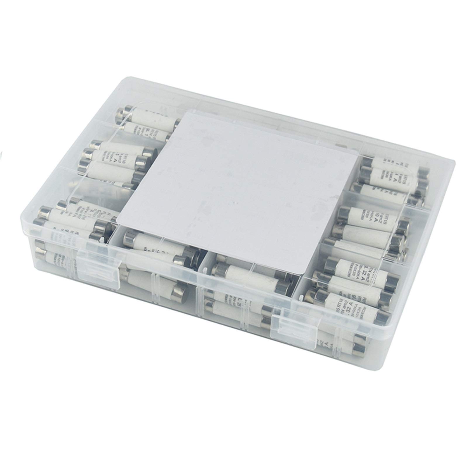Fusibili a cartuccia in ceramica, kit assortito di fusibili in da 120 pezzi 12 valori, 10x38mm 500V 1A 2A 3A 4A 5A 6A 8A 10A 16A 20A 25A 32A a tubo con scatola plastica