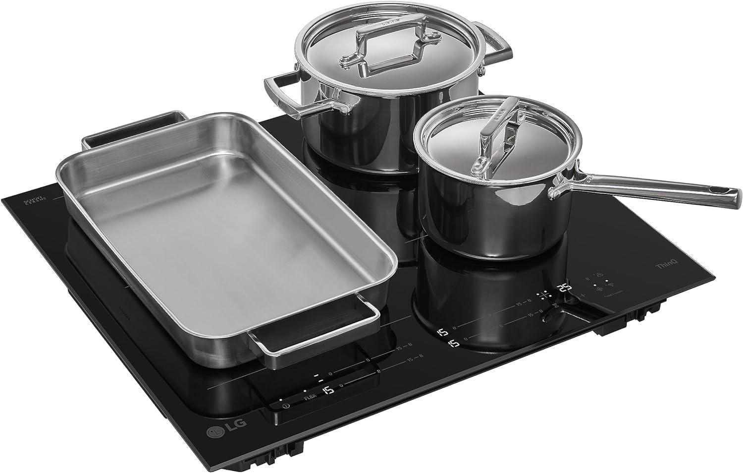LG Płyta indukcyjna CBIZ2435B 60 cm, moc od 2,5 do 7,4 kW, 4 strefy całkowite, 1 strefa Flex, 15 poziomów mocy + doładowania, niezależne sterowanie dotykowe, Wi-Fi, szkło ceramiczne SCHOTT, kolor