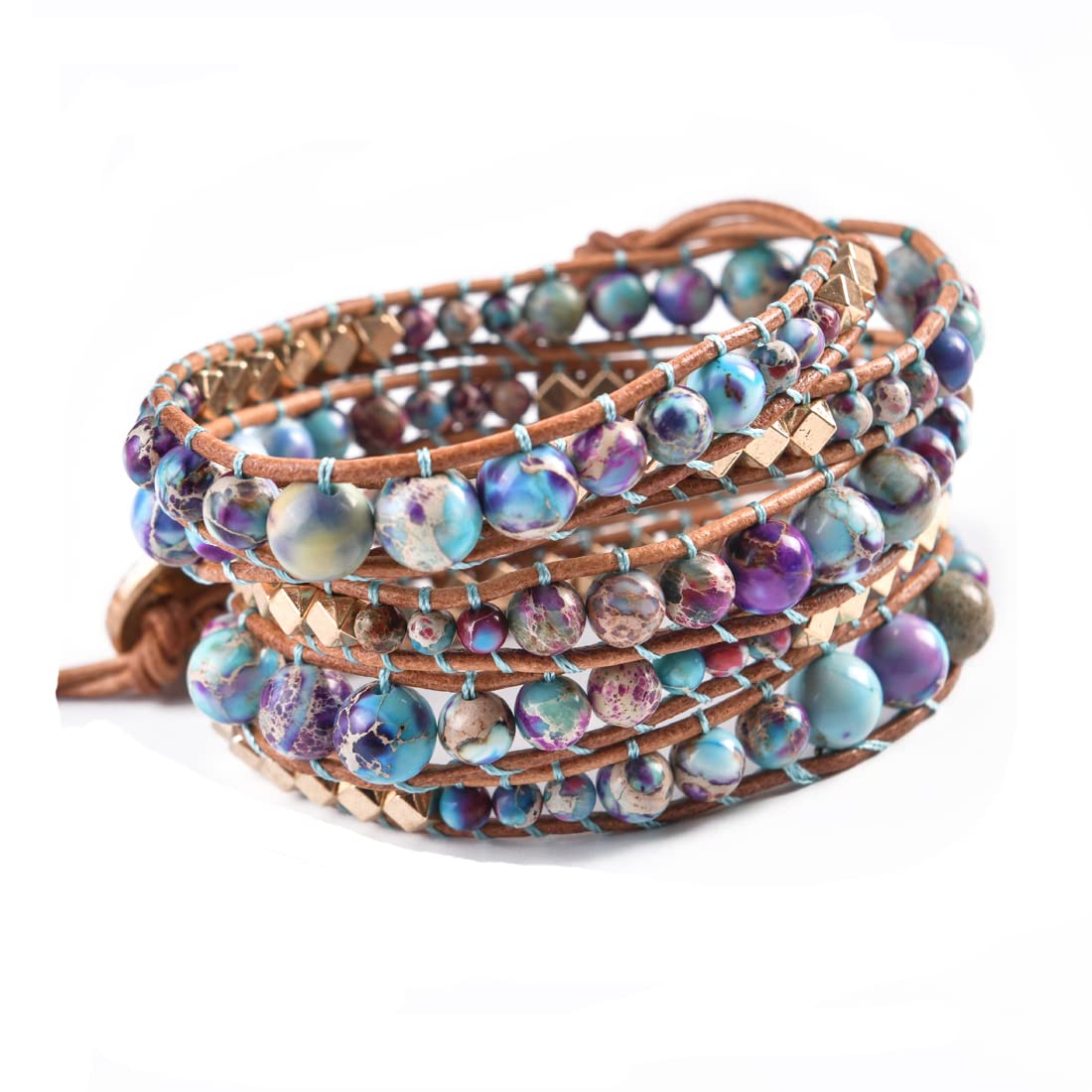 YGLINE Natural Stone Wrap Bracelet for Women Boho Bracelets Healing Crystal Beaded Bracelet Adjustable 3/5 Wraps Bracelet Handmade Birthday Gifts for Women