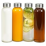 Epica 18-Oz Glass Water Bottles with Lids, Juice Bottles - BPA Free & Eco-Friendly Reusable Refillable Bottles for Juicing, Set of 4 - Clear