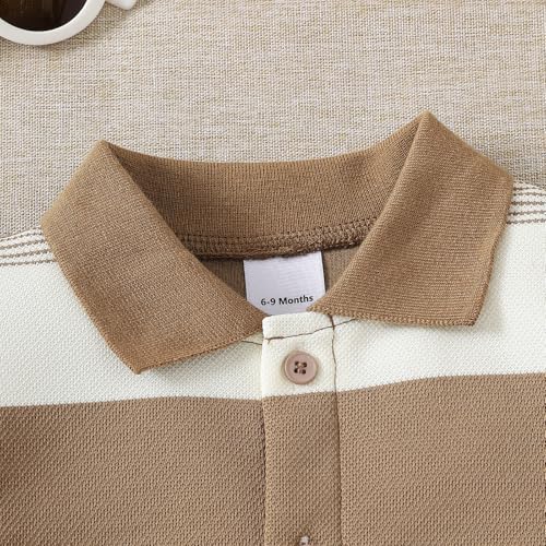 DEFAHN Baby Boy Polo Striped Romper Short Sleeve Solid Bodysuit Jumpsuit Collared Infant One-Piece Outfit3