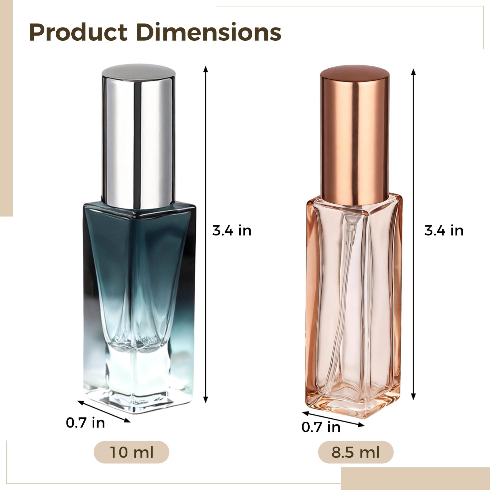 Gradientowy zestaw butelek podróżnych, 20 sztuk, 8,5 ml i 10 ml, materiał szklany, gradientowy kolor, szczelne dysze natryskowe, do stosowania w podróży, z narzędziami do napełniania