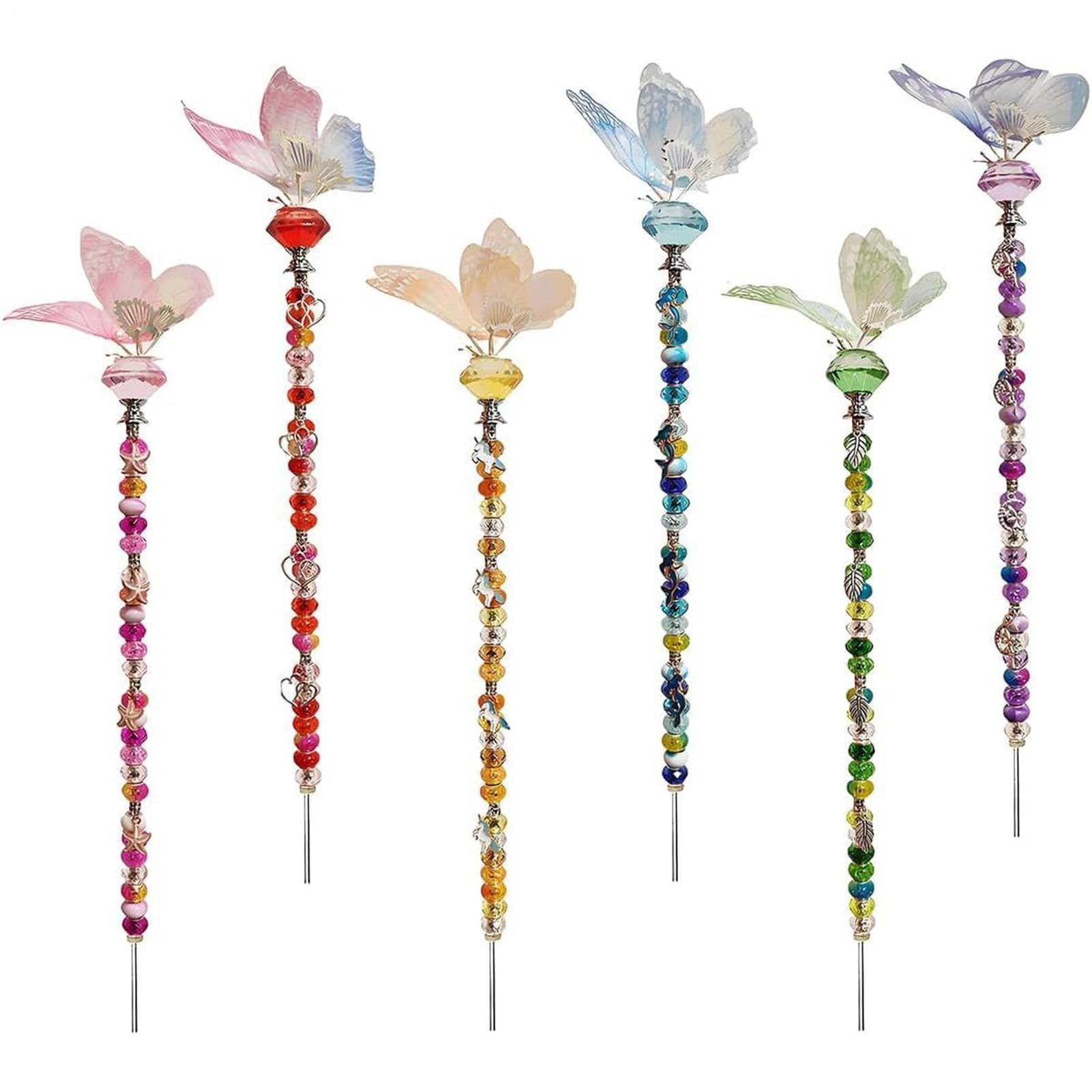 Kit Di Paletti Da Giardino Con Perline Bacchetta Farfalla Colorata | Kit Di Pali Da Giardino Con Perline A Bacchetta Fatata Per Matrimonio, Compleanno, Festa, Patio, Esterno, Paesaggio, Prato E