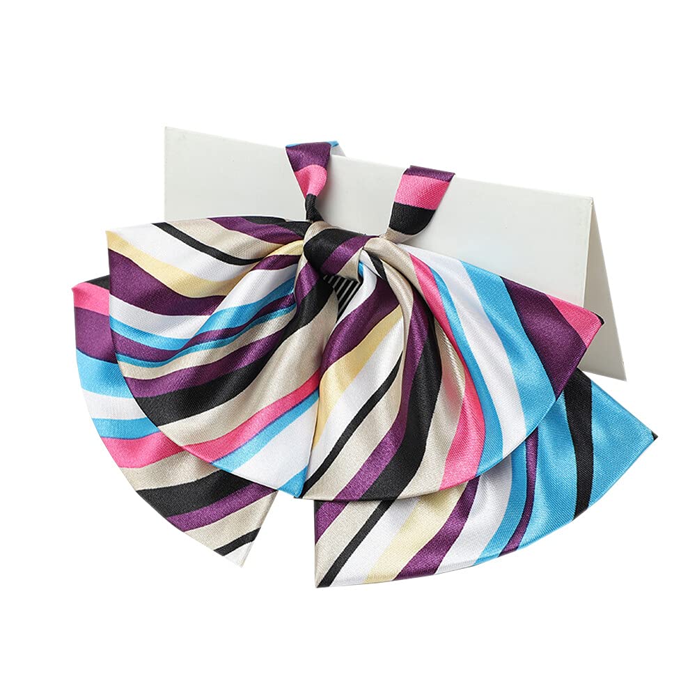 Jkqbux Women's T16 Elegant Bow Tie Pre-Tied Neckties Bowknot Stripe Adjustable Casual Uniform Bowtie Blouse Neck Ties, 19W*10L