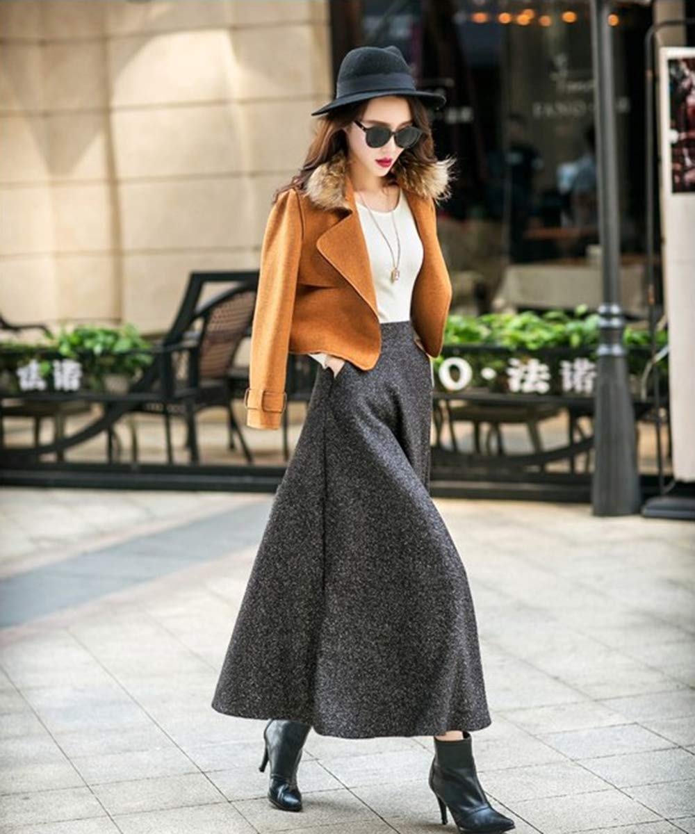 BININBOX Jupe Trapèze en Laine Femme Longue Ligne A Taille Haute Automne Hiver