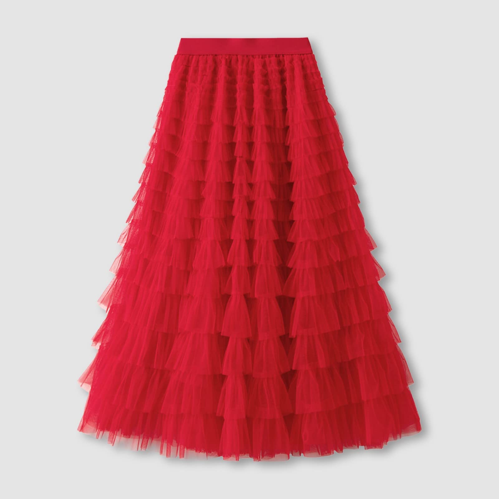 Falda plisada de línea A para mujer, falda larga tutú con volantes, longitud de la pantorrilla, gasa de cintura alta, diseño de burbujas