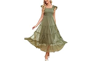 Gorgeous Women's Smocked Tulle Tiered Dress with Flowy A-Line Design