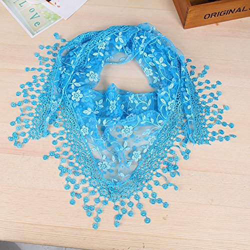 Women Hollow Lace Tassel Floral Print Triangle Mantilla Scarf 2Pack2