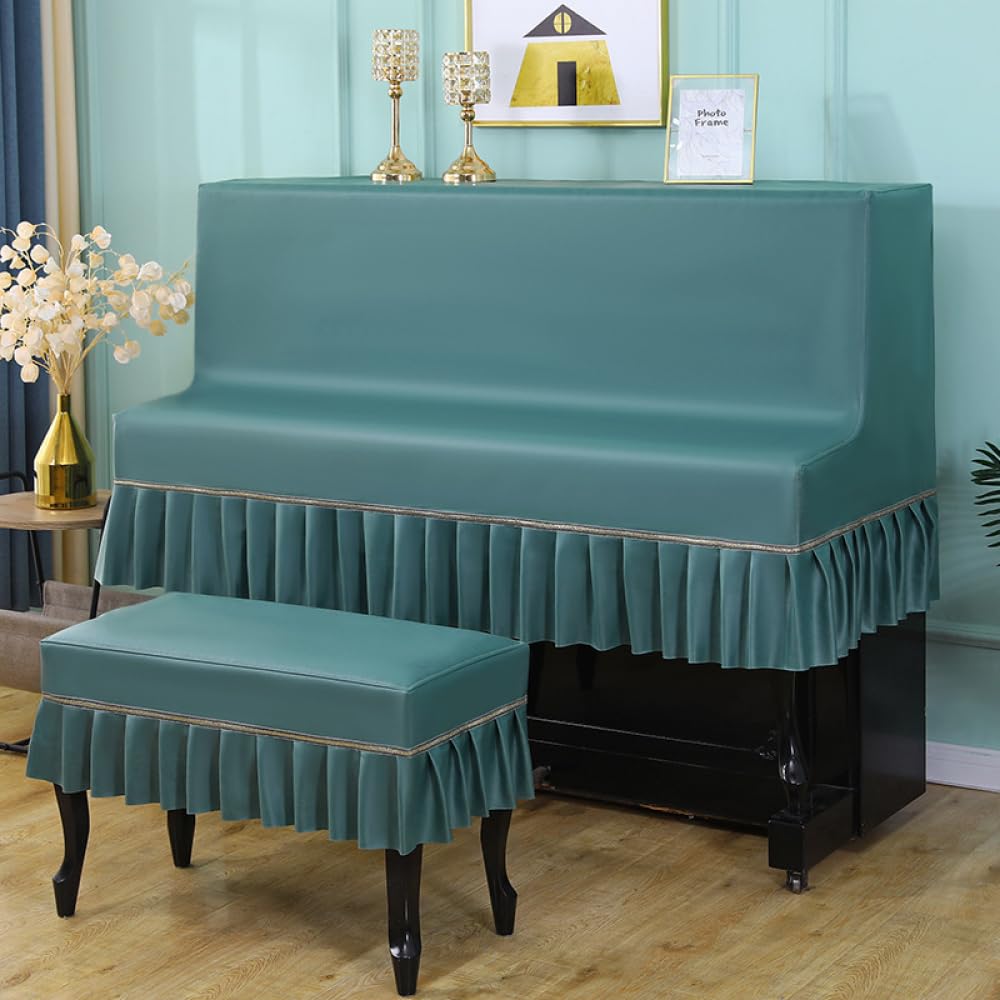 Coperta Protettiva per Pianoforte Decorativi per Pianoforte in Tinta Unita Coperchio Impermeabile Antipolvere per Pianoforte Accessori per Strumenti-Green||Piano Cover+Single Stool Cover