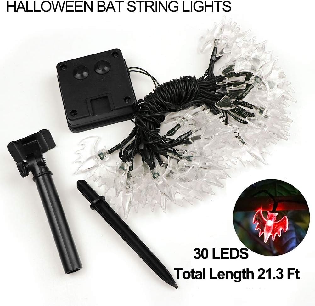 ZALALOVA Halloween Bat String Lights, 21.3Ft Solar Powered 30 Bat LEDs watertight Halloween Decoration Lights, 8 Modes for Indoor/Outdoor Halloween Thanksgiving Christmas Party Garden Yard Fence Decor