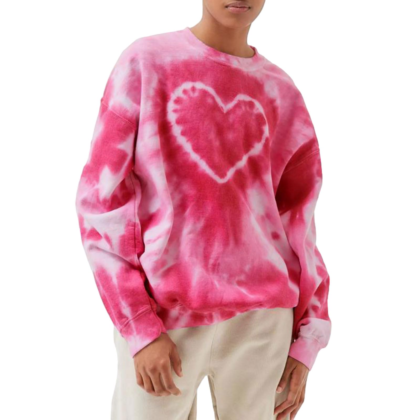 ZZEVOLSSWomen's Tie Dye Heart Sweatshirt Pullover Love Heart Graphic Tops Long Sleeve Crewneck Valentine's Day Sweatshirt