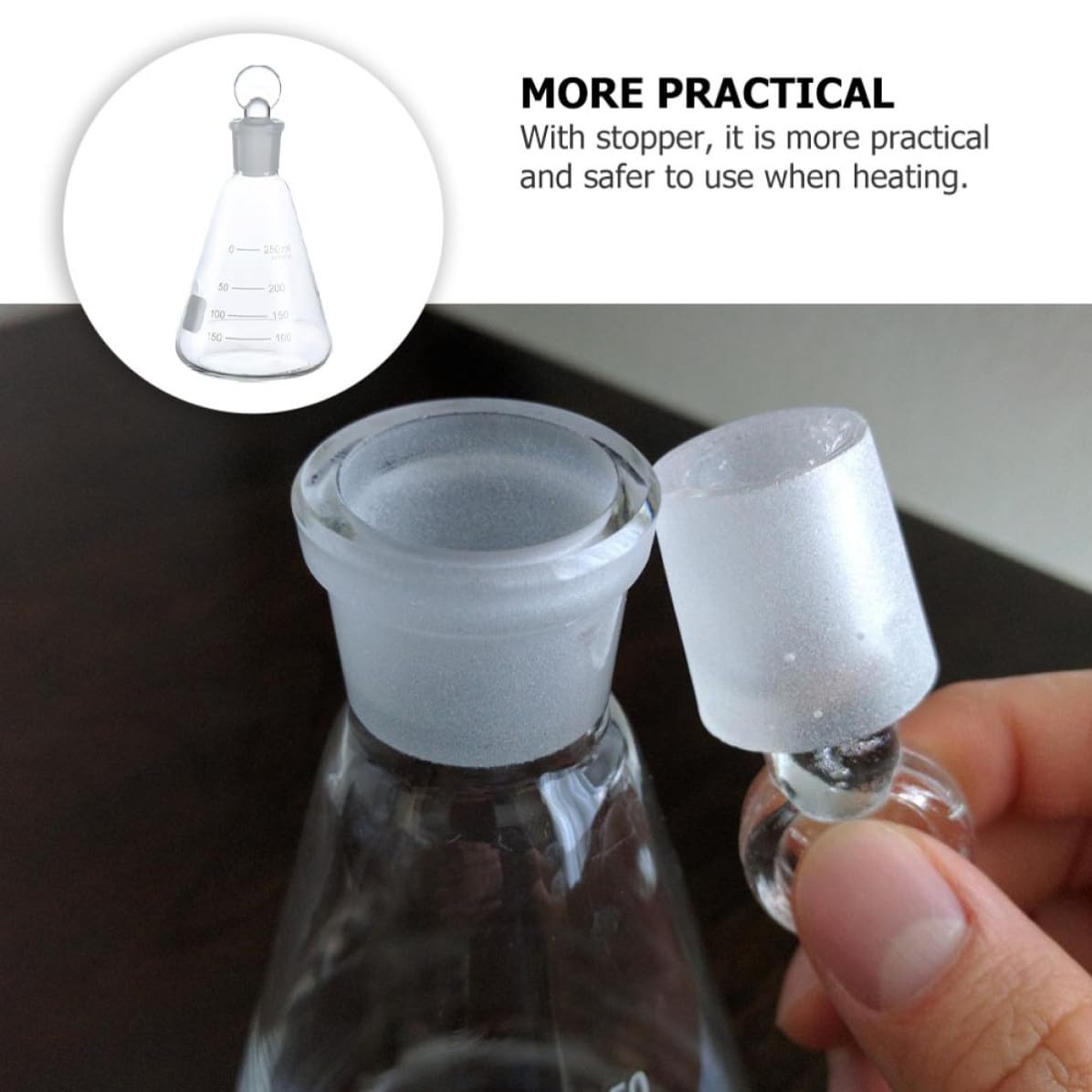Gadpiparty Beute Coniche in Vetro da 250ml e Design Liscio con Tappo Set di 3 Scala Chiara per Esperimenti Scolastici per Lezioni