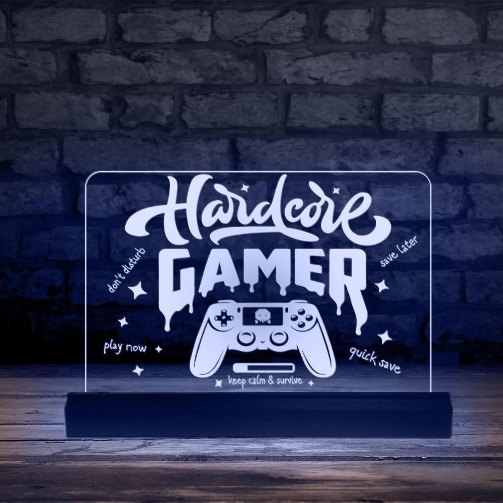 The Geeky Days Video Games 3D Optical Illusion LED Night Light, Acrylic Gamepad Controller Esports Logo Acrylic Lamp with 7 Color Changing Light Boy Room Decor Hardcore Gamer Gift(White)