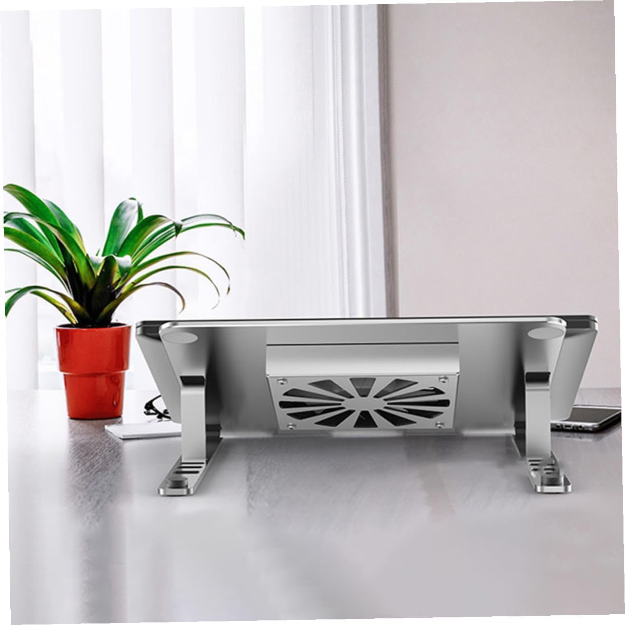 VALICLUD Aluminum Alloy Adjustable Laptop Cooling Pad with Quiet USB Fan, Ventilated Stand for Laptops to 17.3 Inch, Silver Cooler Base for Gaming and Office Use