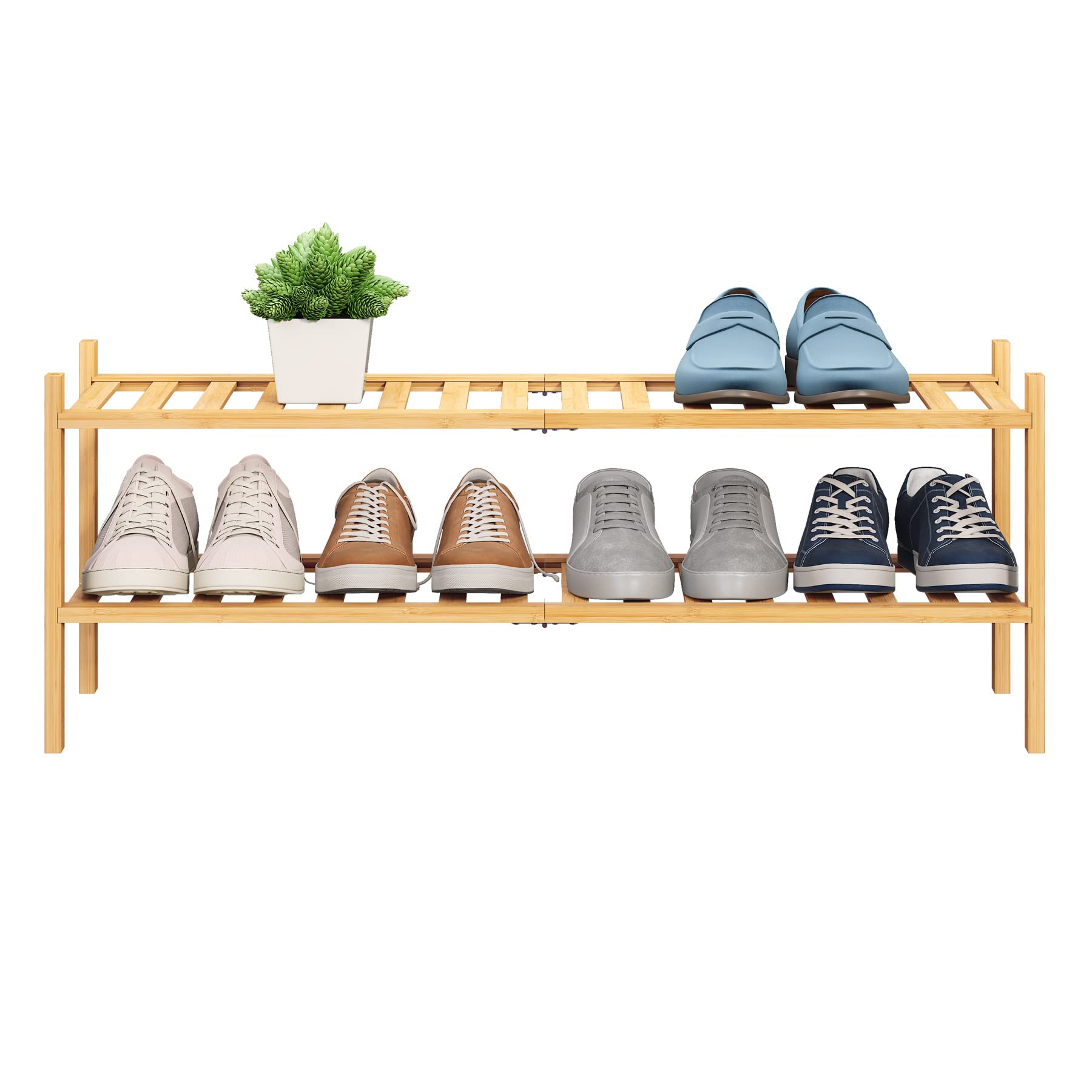 Amazon.com: BMOSU 2-Tier Bamboo Extended Shoe Rack Premium Stackable ...