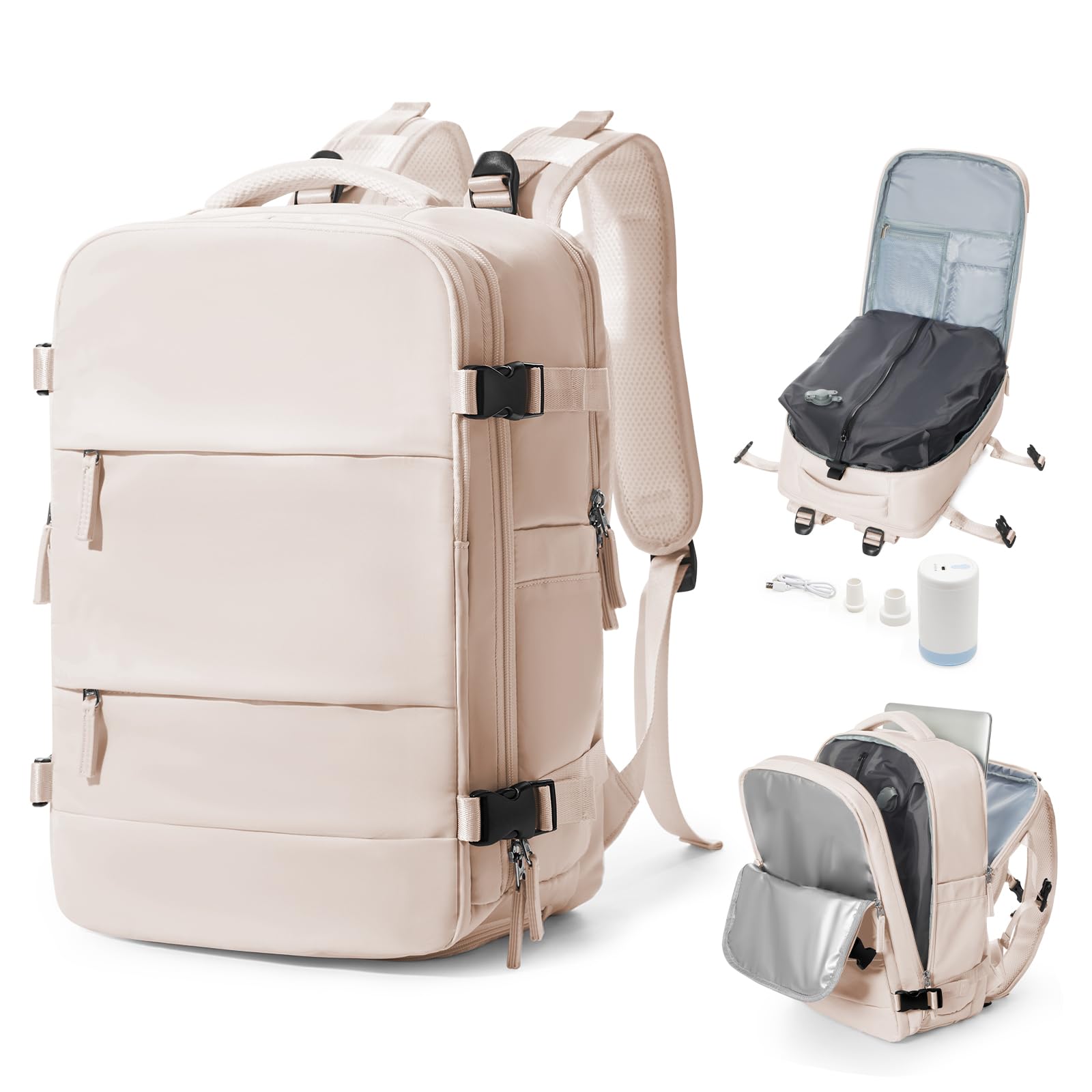 Cabin Bags for Travel, Underseat Carry on Hand Luggage Backpack for Women Airplane Approved Travel Backpack Personal Item Travel Bag 14 inch Laptop Backpack for Business Casual Work Beige — view 9