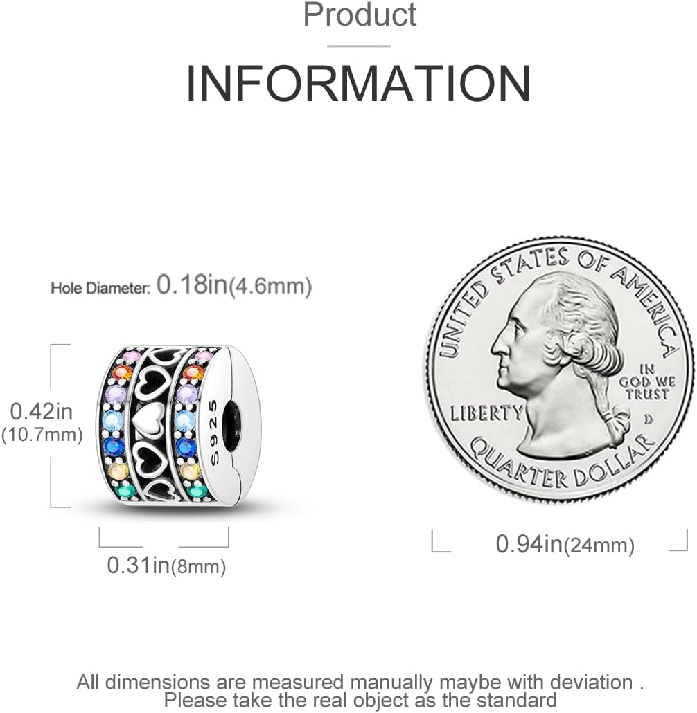 Parmuz Clip Spacer Charm for Bracelet 925 Sterling Silver Pave Cubic Zirconia Lock Stopper Bead Star Moon Evil Eye Jewelry Charm for Woman - Image 3