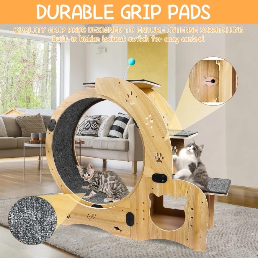 6-in-1 Cat Wheel, Upgraded Silent Cats Exercise Wheel for Large Cats, Indoor Running Treadmill, Cat Walking Furniture & Toys