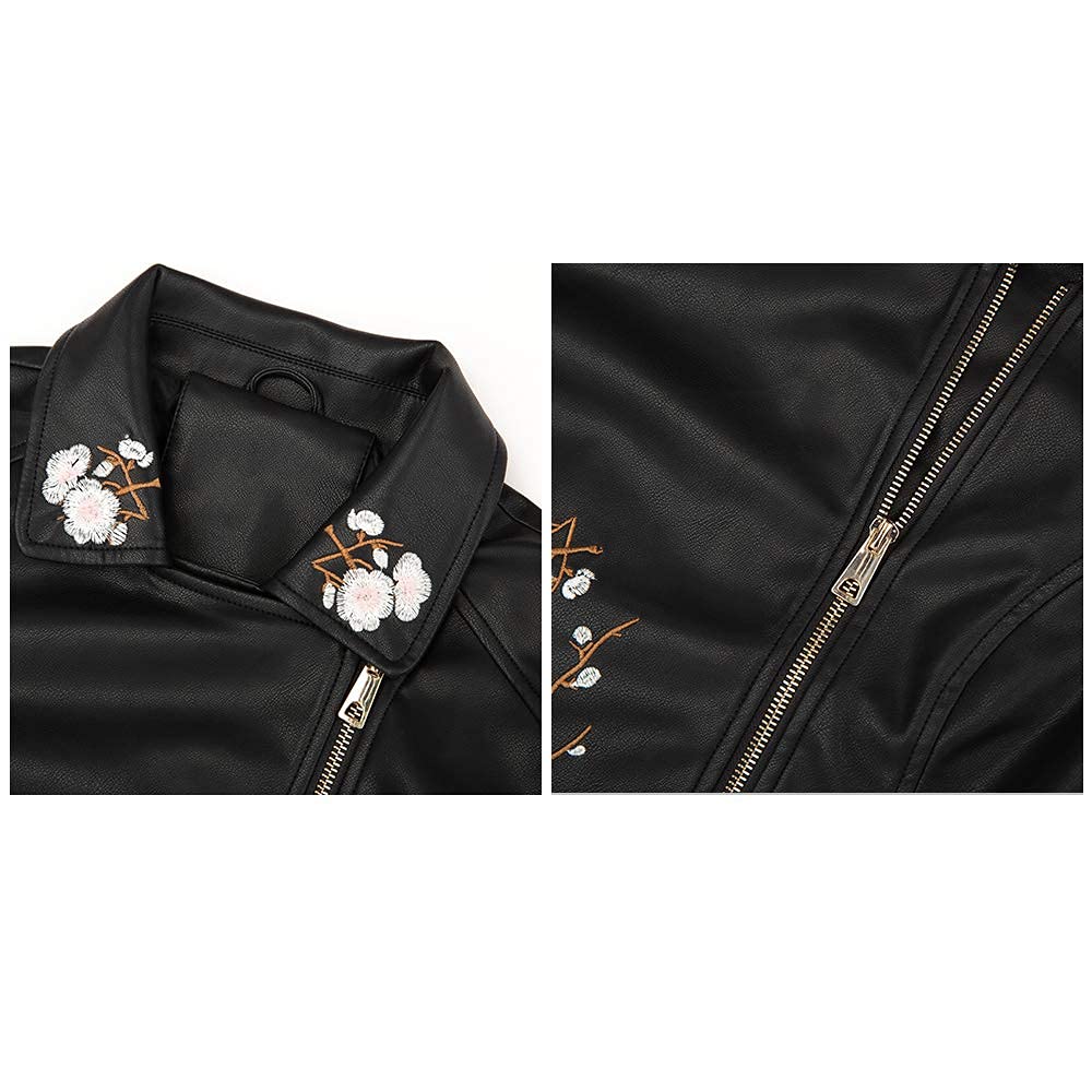 Giolshon Giacca da Donna in Similpelle da Motocicletta Primaverile e Autunnale Giacca Casual Corta