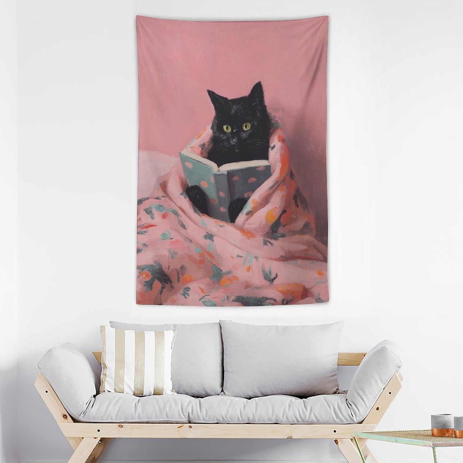 タペストリー　黒猫 Amazon.com: Black Cat Reading A Book Tapestry Polyester Wall