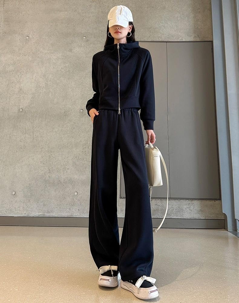 Ensemble 2 pièces sport pour femme, pantalon large et sweat décontracté