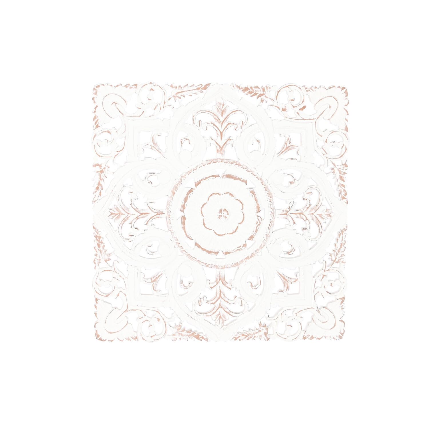 Mandala mural en bois blanc 60x60 cm pour decoration interieure