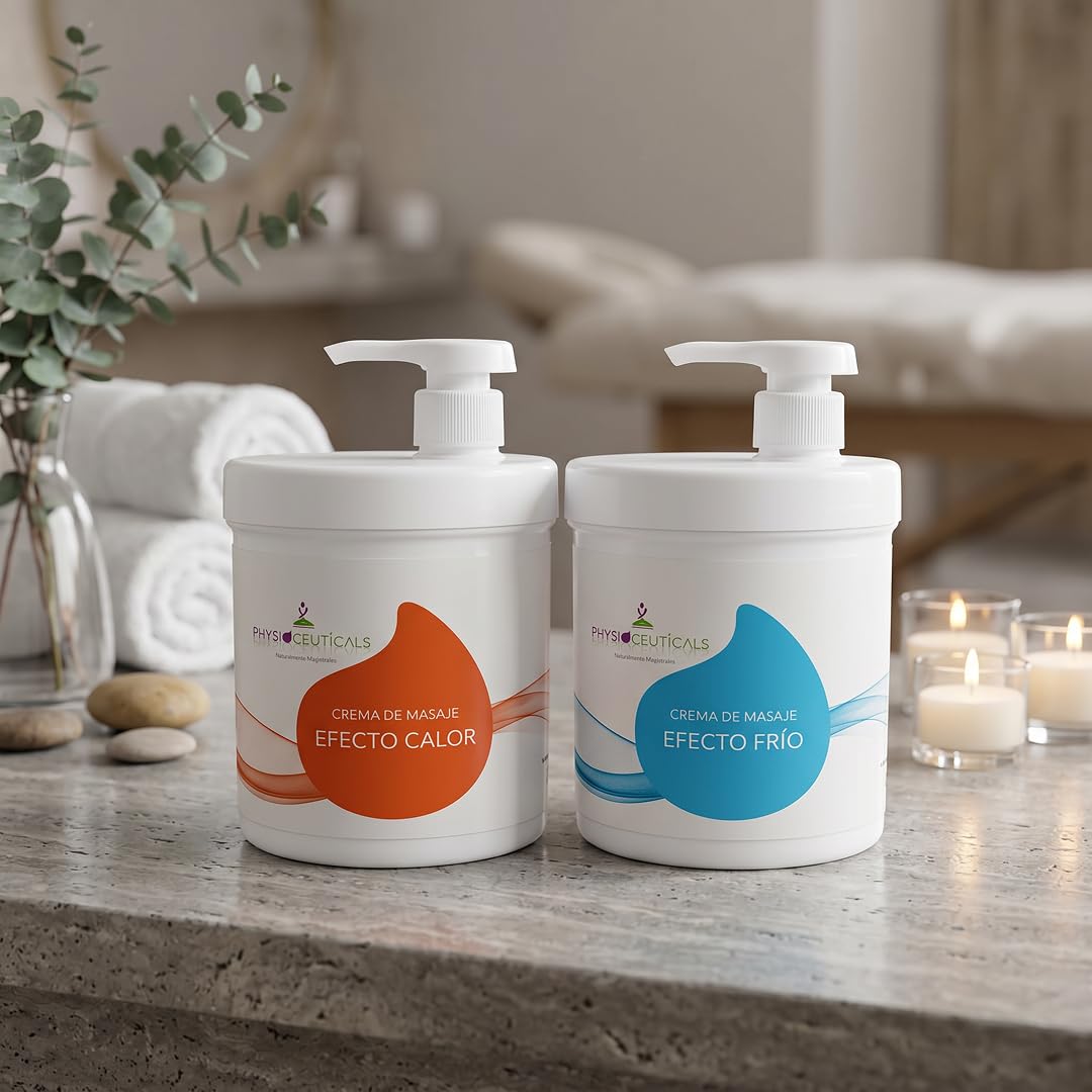 PHYSIOCEUTICALS - Pack Fisioterapia Frío + Calor - 2x1000ml - Kit Completo Crema Efecto Frío y Crema Efecto Calor para Masaje profesional