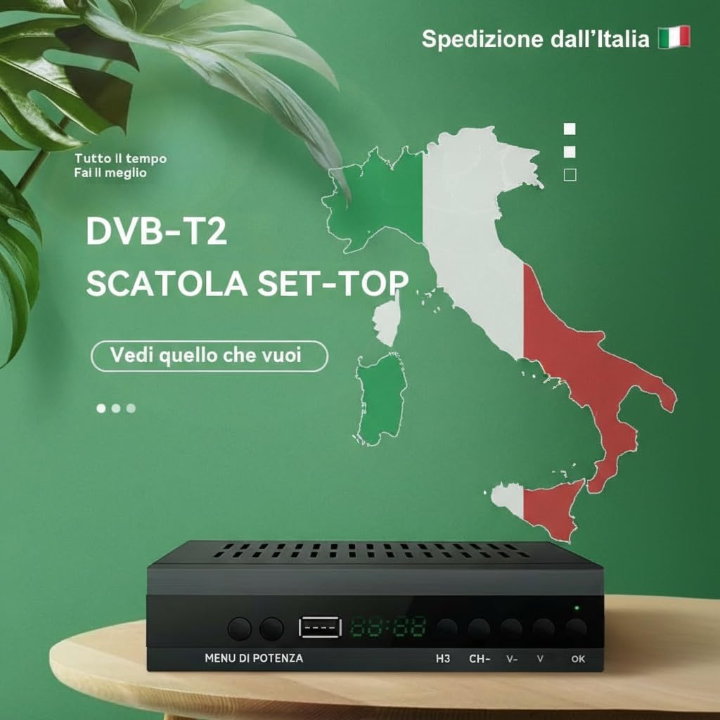 Decoder DVB-T2 Digitale Terrestre 2025, Ricevitore TV Full HD 1080P H.265 HEVC FTA, HDMI/SCART/USB, PVR, Telecomando, Sintonizzazione Automatica Canali, per TV Vecchie e Nuove