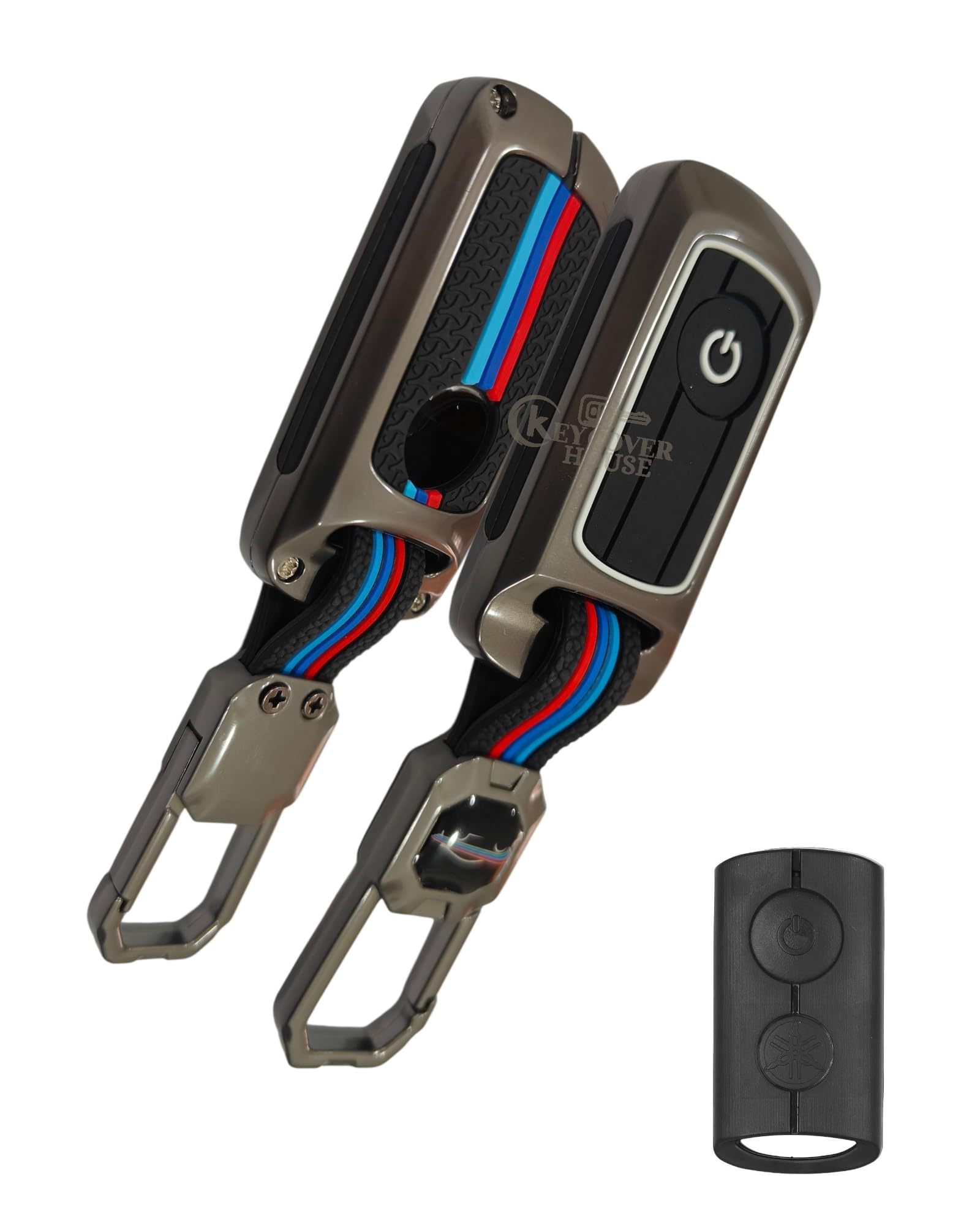 KEY COVER HOUSE Metal Striped Key Cover and Key Chain Compatible for Yamaha Aerox Bike I Full Protection I Keyless Ignition
