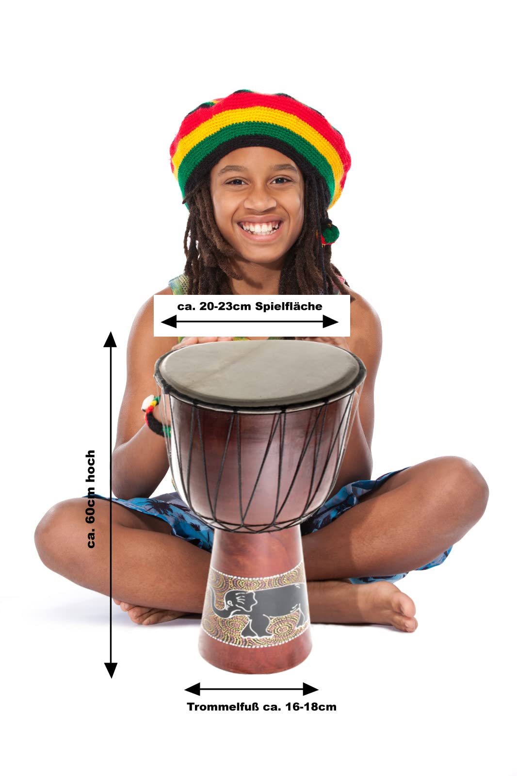 60cm Djembe Tambor Bongo Tambor de Madera Darbuka Buen Sonido Elefante Pintado