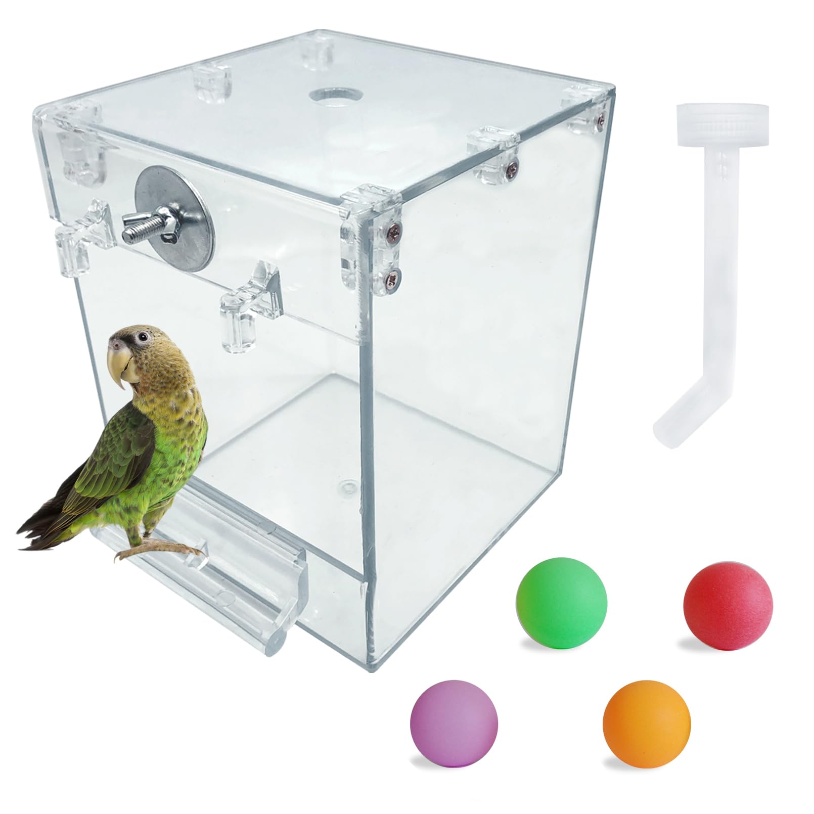 PINVNBY Bird Bath Box,Parrot No-Leakage Bathtub for Cage Hanging Tube Shower Box Cage Accessory with Water Injector and Balls Toys for Small Pet Birds Canary Lovebirds Budgies(6 Pcs)