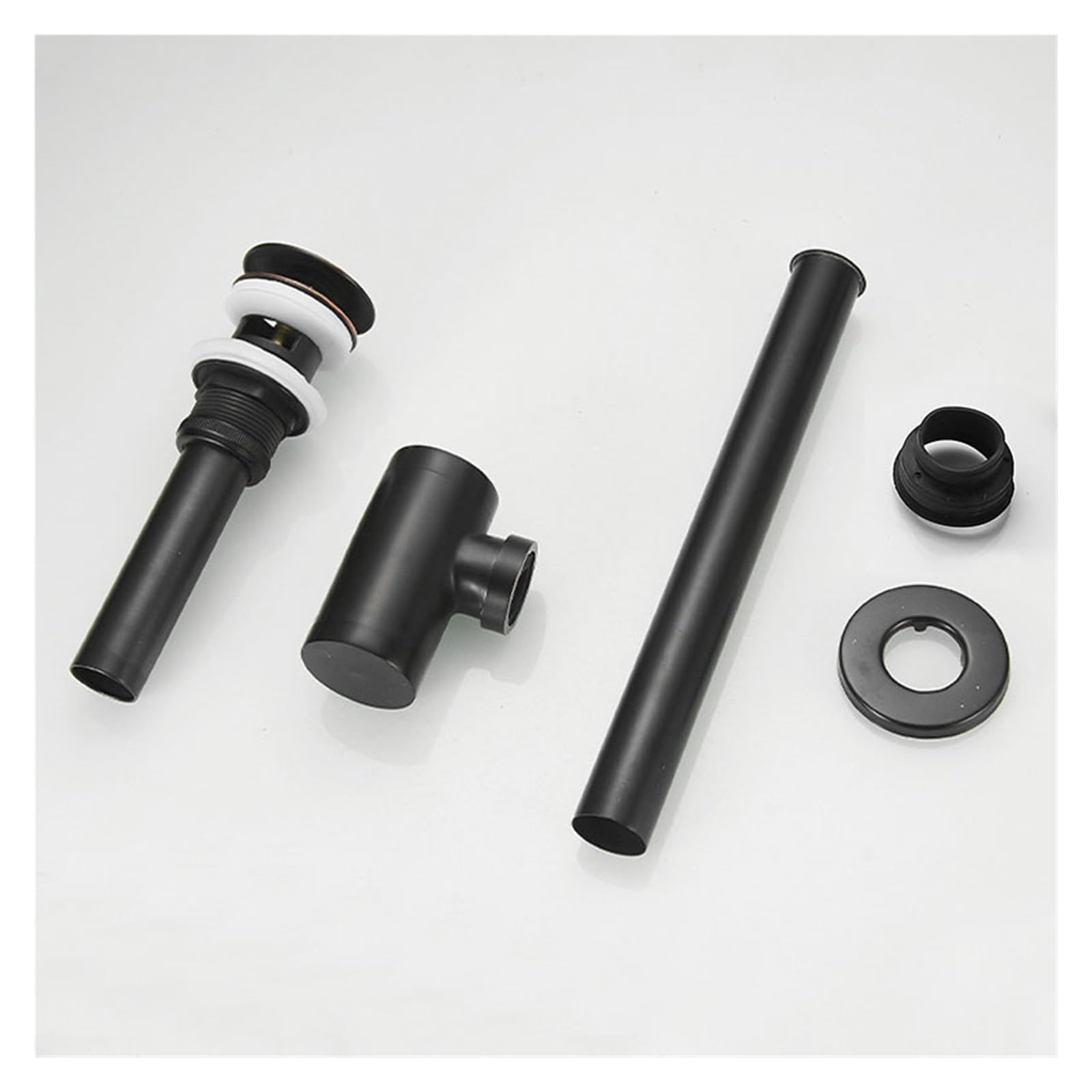 Sifone a Bottiglia Rotonda in Ottone con Scarico a Scomparsa, Kit Tubo di Scarico sifone for lavabo Regolabile in Altezza (Nero) (Color : Pop-up with Overflow)