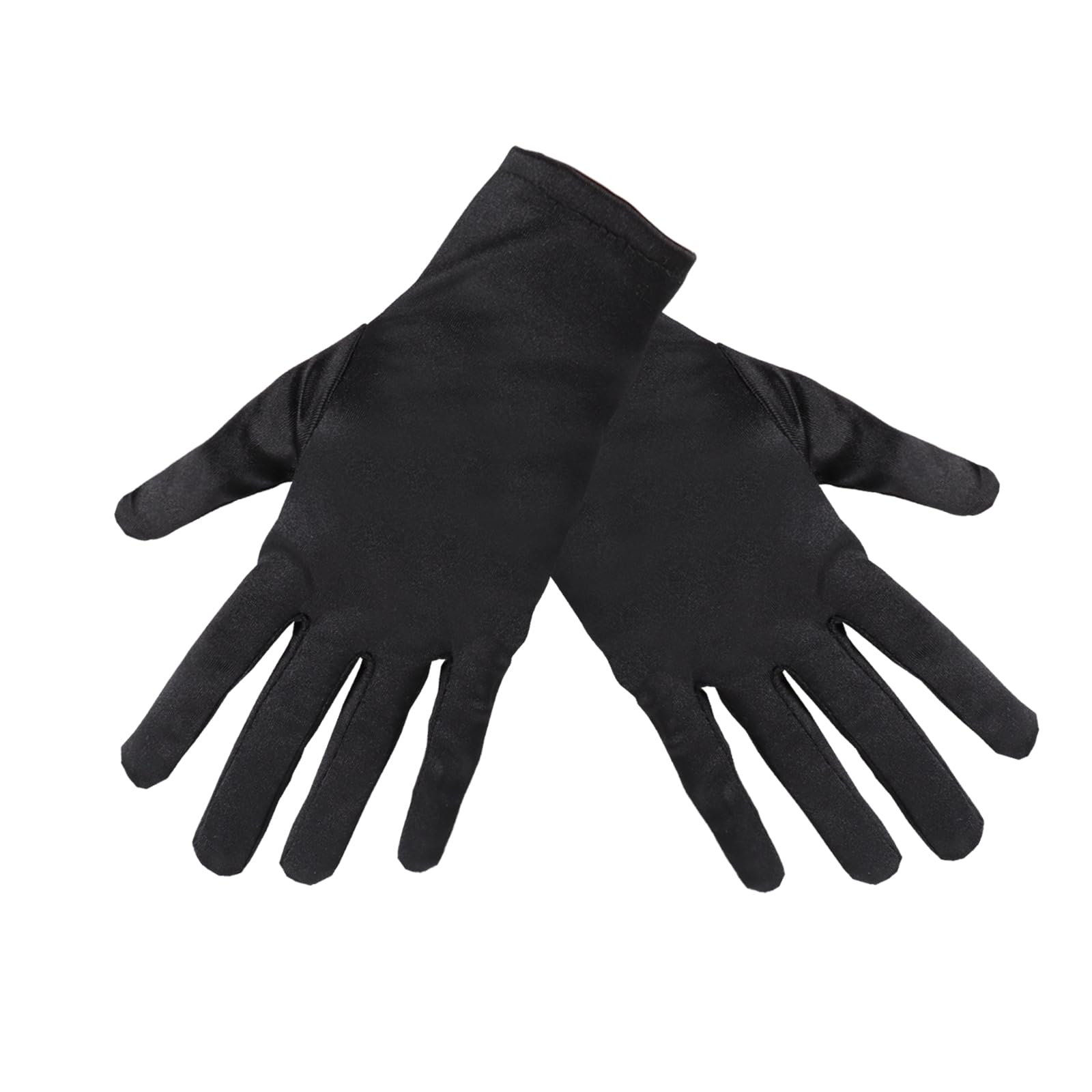 TECDW 1 Pair Women's Short Satin Gloves,Soft Opera Style Stretchy,Short Gloves For Wedding, Evening Party, Banquet, Halloween Cosplay.（Black）