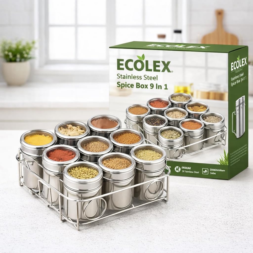Buy ECOLEX 9 In 1 Stainlees Steel Spice Box with See-Through Lid