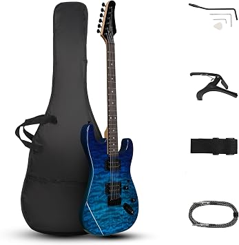 Electric Guitar Kit, 39 Inch H-H Pickups Beginner Electric Guitar Set with Bag, Strap, Cable, Accessories