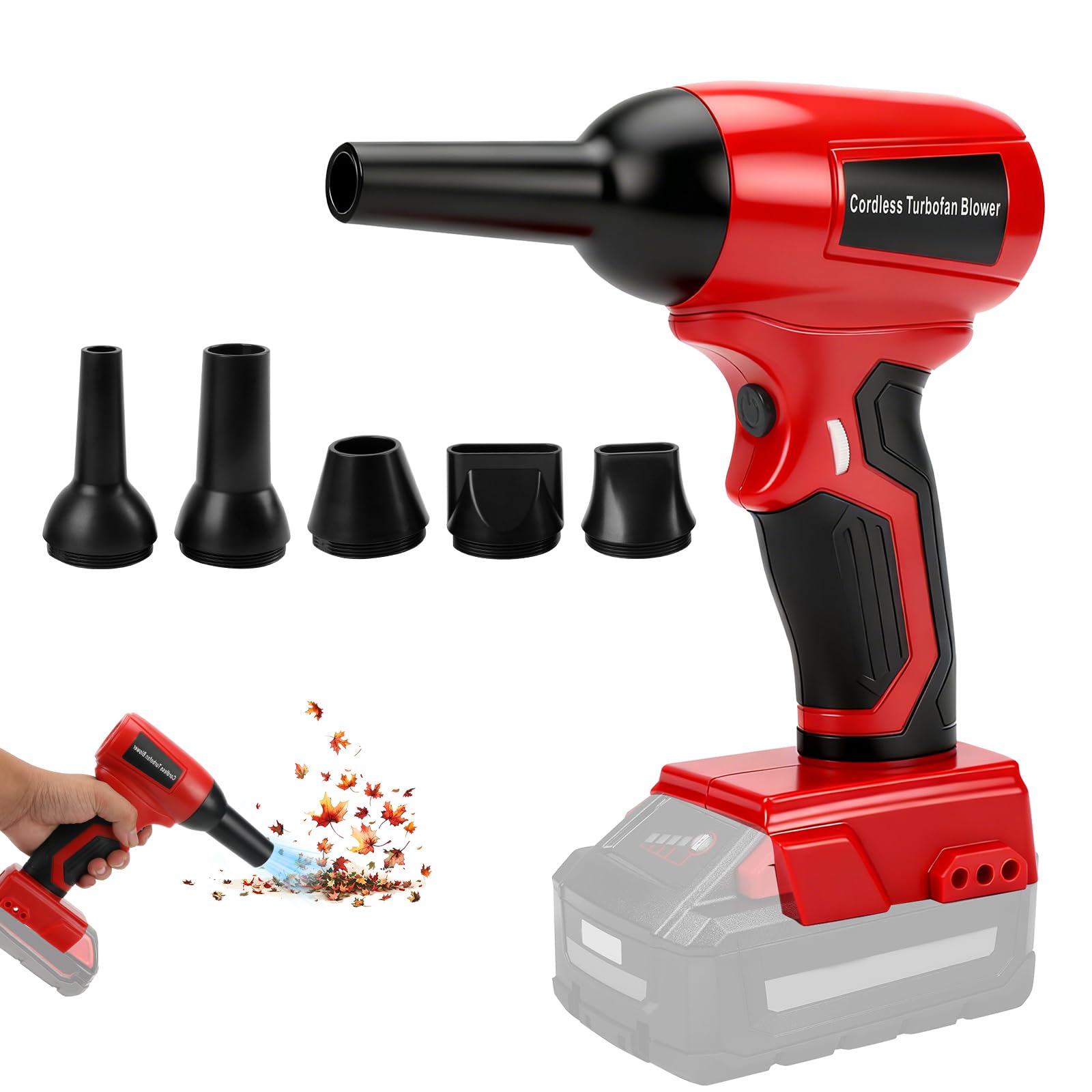 Cordless Duster Blower for Milwaukee 18V, Handheld Dust Cleaner Brushless Leaf Blower 130000 RPM with Adjustable Speed & 5 Nozzles for Car, Camping, Workshops (No Battery)