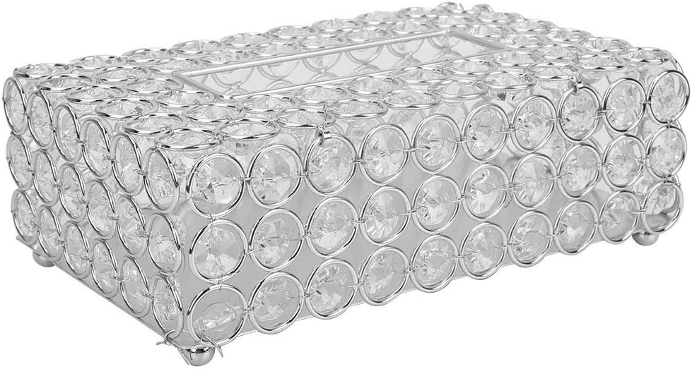 Crystal Tissue Box Cover Rectangular Decorative Tissue Holder Napkins Holder for Elegant Home Office Car Decor (Silver)