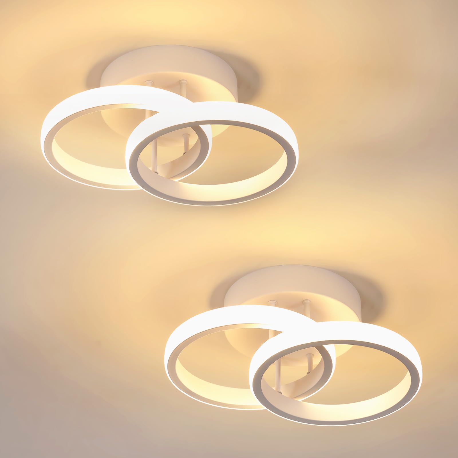 Plafoniera LED Soffitto 2 Pezzi, 22W 2475LM Rotondo Lampadario LED Soffitto Bianco, Moderna Lampada in Acrilico per Camera da Letto Cucina Soggiorno Corridoio, Bianco Caldo 3000K, Ø25CM