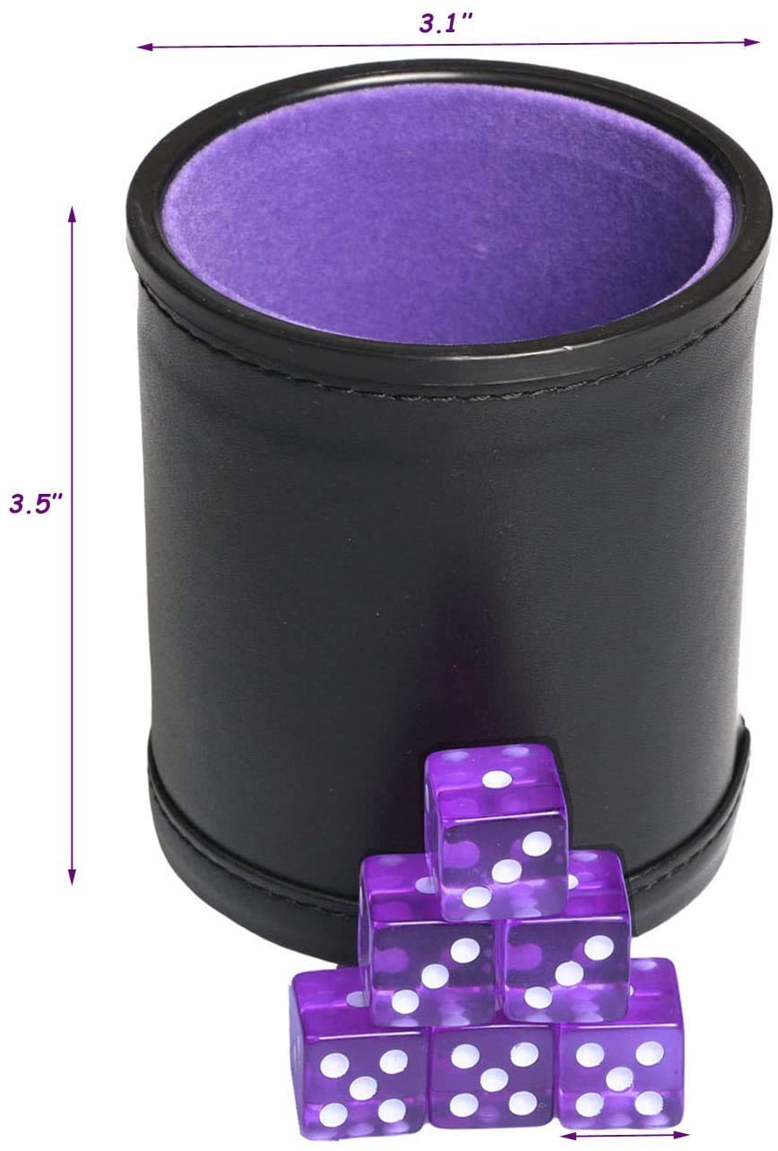 Dice Cup Pot à dés en similicuir avec intérieur en velours, silencieux, pour jeux de société Liars Dice Farkle Yahtzee
