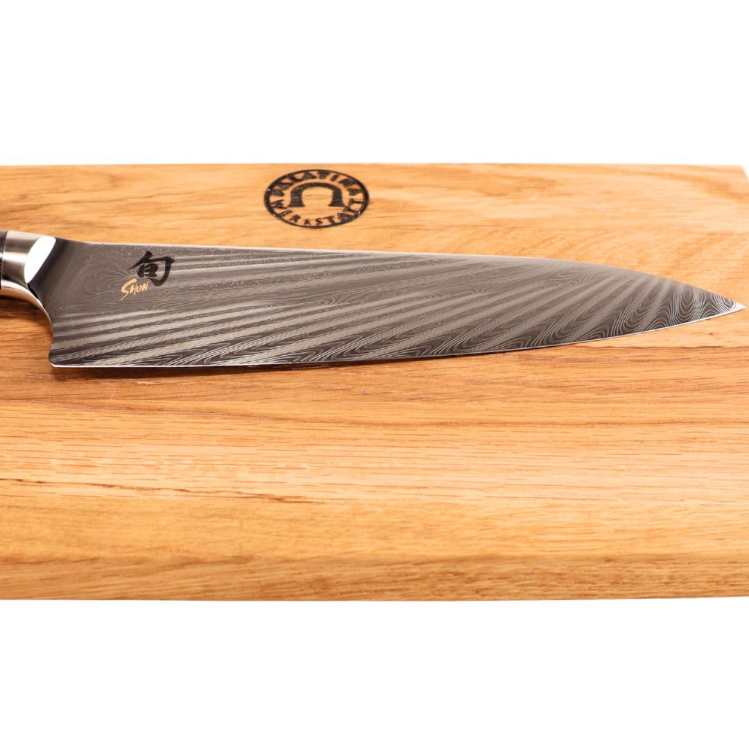 Kai Shun Nagare NDC-0706 - Cuchillo de chef japonés ultraafilado, hoja de 20 cm + tabla de cocina de madera de barril vieja (roble) 30 x 18 cm VK: 409