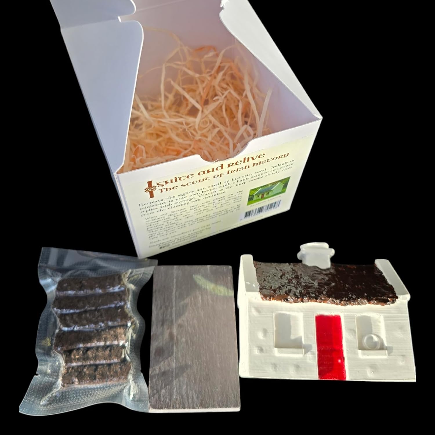 Irish Turf/Peat Incense Authentic Smoking Cottage Set - The Authentic Smell of Ancient Ireland - Irish Gift Idea Made in Ireland