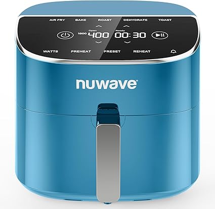Nuwave Brio Plus 8 Qt Air Fryer, PFAS Free, New & Improved, Digital Touch Screen, Cool White Display, 50°F~400°F in Precise 5°, 5 Cook Functions, 100 Presets & 50 Memory, 3 Wattages 700, 1500, 1800