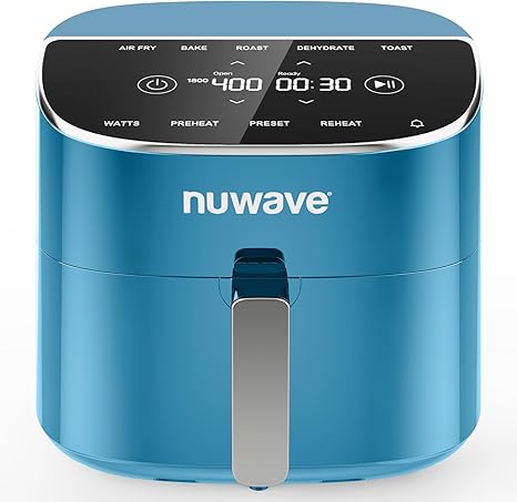 Nuwave Brio Plus 8 Qt Air Fryer, PFAS Free, New & Improved, Digital Touch Screen, Cool White Display, 50°F~400°F in Precise 5°, 5 Cook Functions, 100 Presets & 50 Memory, 3 Wattages 700, 1500, 1800