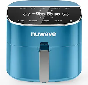 Nuwave Brio Plus 8 Qt Air Fryer, PFAS Free, New & Improved, Digital Touch Screen, Cool White Display, 50°F~400°F in Precise 5°, 5 Cook Functions, 100 Presets & 50 Memory, 3 Wattages 700, 1500, 1800