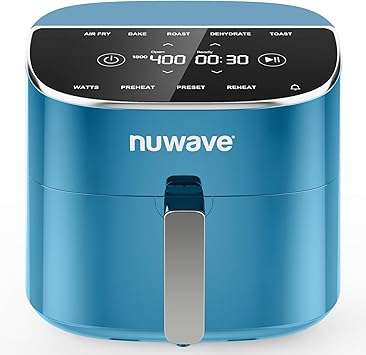Nuwave Brio Plus 8 Qt Air Fryer, PFAS Free, New & Improved, Digital Touch Screen, Cool White Display, 50°F~400°F in Precise 5°, 5 Cook Functions, 100 Presets & 50 Memory, 3 Wattages 700, 1500, 1800